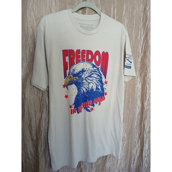 Grunt Style FREEDOM IN BEING BOLD T Shirt Mens L Beige Bald Eagle Graphic - Picture 6 of 10